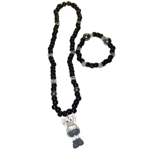 KAWS Black and Silver Beaded Necklace Set - Picture 1 of 3